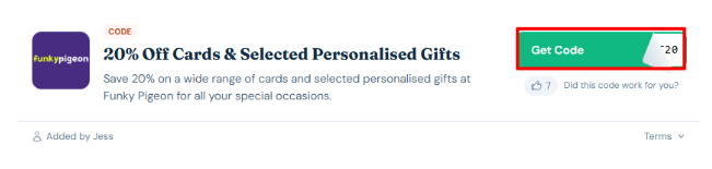 A box will show the Funky Pigeon voucher code to use on your purchase