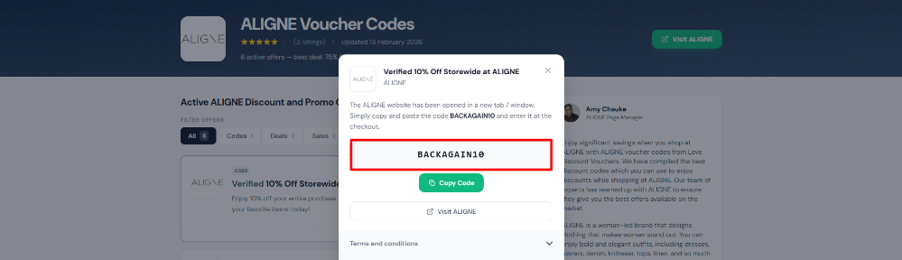 An ALIGNE promo code on Love Discount Vouchers