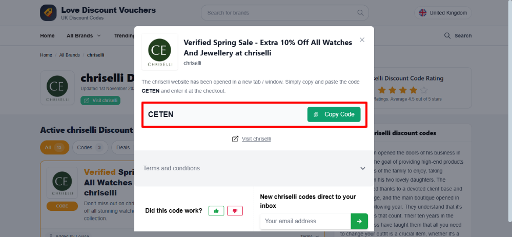 Love Discount Vouchers chriselli voucher code that is available on watches and jewellery