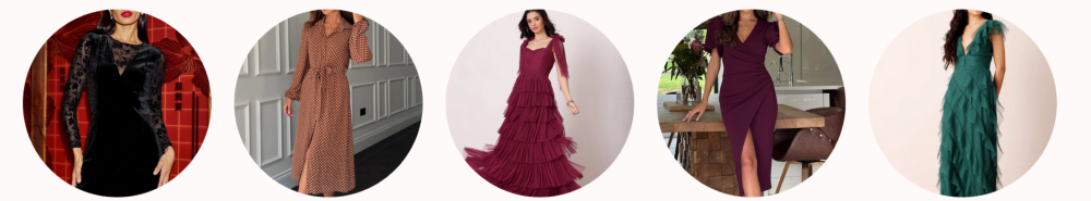 Five models showcasing elegant and stylish Love My Apparel dresses and clothing pieces.