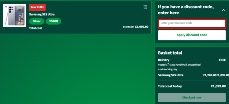 A red box is where you enter an Asda Mobile discount code