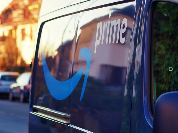 image showing part of an Amazon Prime delivery truck