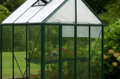 A greenhouse with Gardening Naturally products