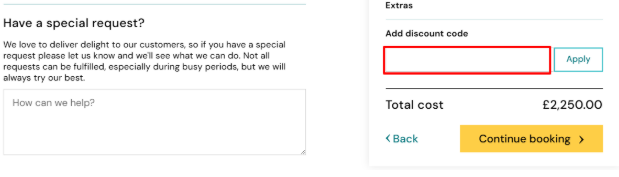 A red box is where you enter Away Resorts promo code