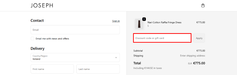 Joseph promo code place shown to you as a red box