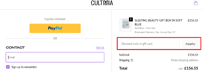 a discount code box to enter and use your discount code for shopping