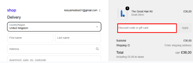 the red box is where you enter your Hershesons promo code