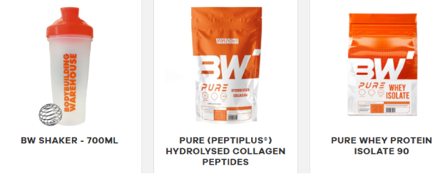 Discounted items displayed on a white backdroundBodybuilding Warehouse