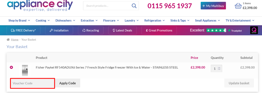 Appliance City website checkout page
