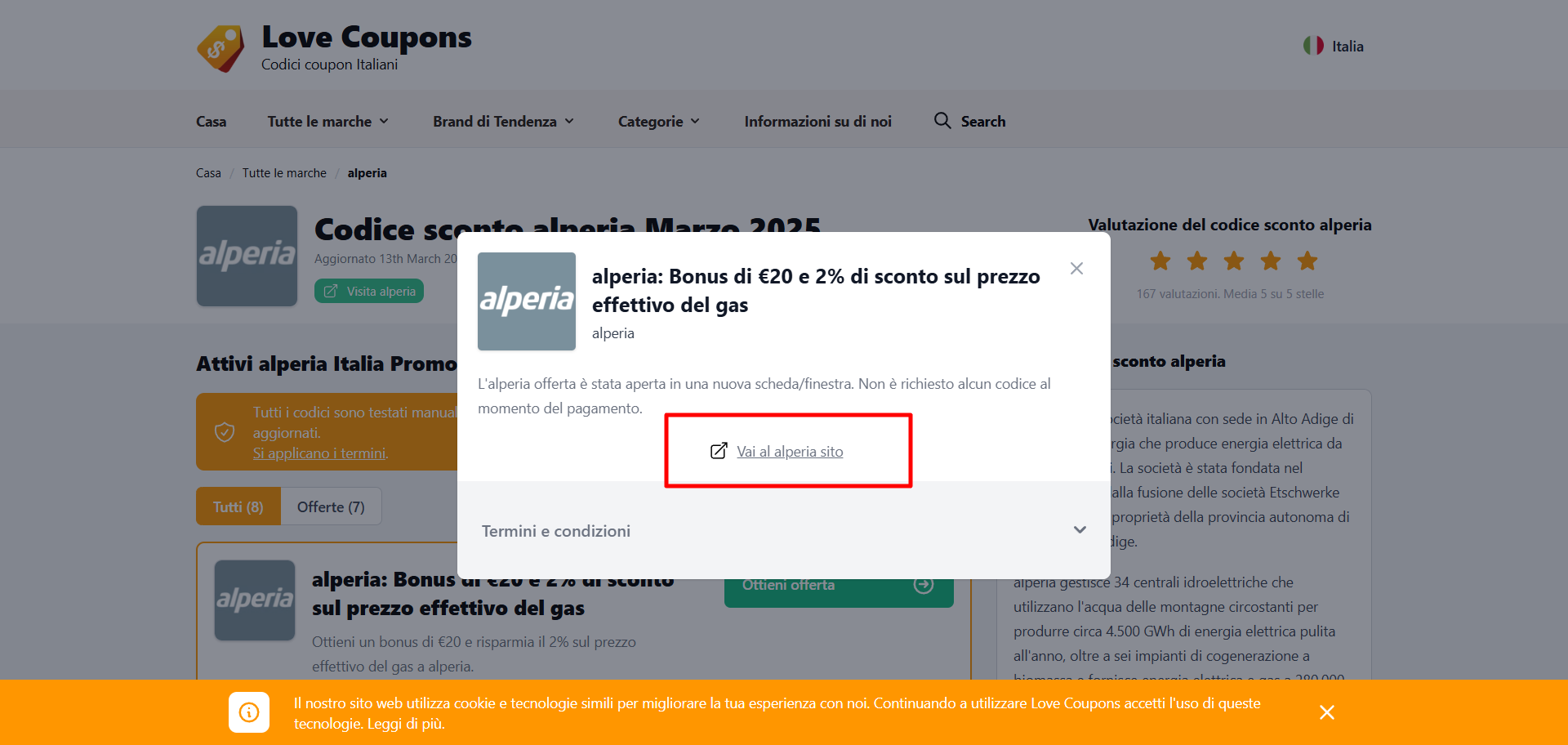 collegamento diretto al sito ufficiale alperia dove poter risparmiare con un codice sconto alperia