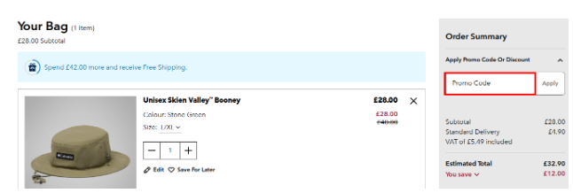 A box where you enter a Columbia offer code