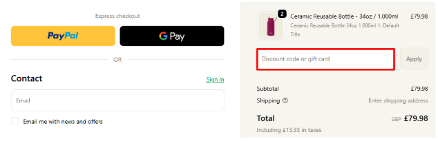 A red box is where to enter a Frank Green promo code