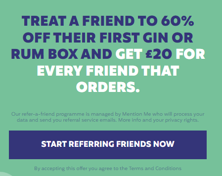 The Craft Gin Club refer a friend programme banner from their website.