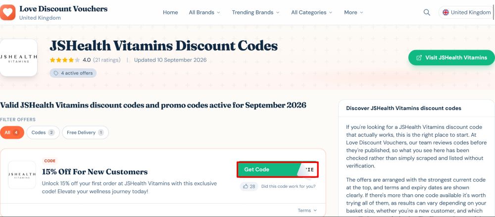 The page where you copy a JSHealth Vitamins code