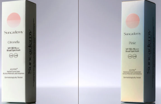 Suncademy  products displayed on grey background