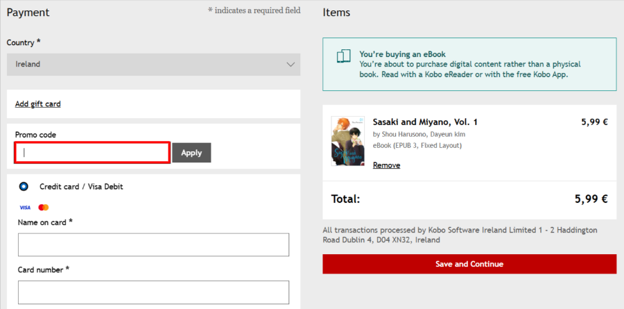 Apply your Rakuten Kobo promo code before you pay