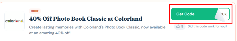 A Colorland voucher code with "Get Code" in a red box