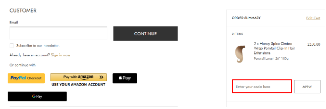 A box where you can enter your Foxy Locks voucher code to redeem it