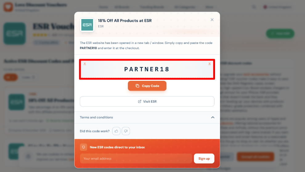 Copy your code and start shopping at ESR