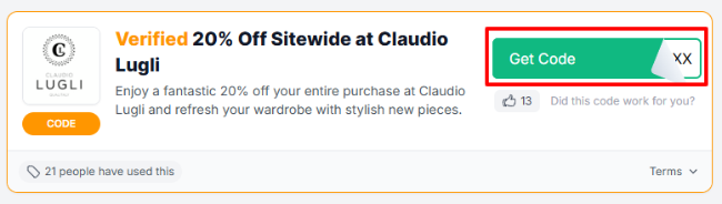 The Love Discount Vouchers page shows Claudio Lugli UK promo codes and offers to use on your purchase