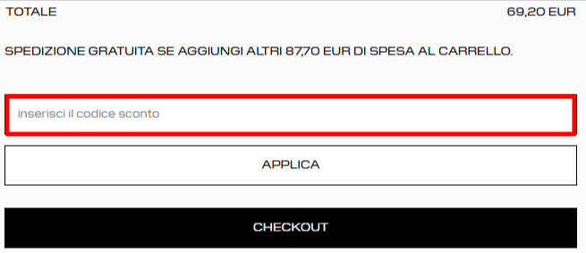 carrello del sito ufficiale Imperial dove poter inserire un codice sconto Imperial