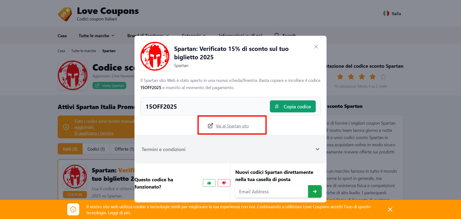 collegamento al sito Spartan dove poter iniziare il processo di shopping e risparmio con il coupon Spartan