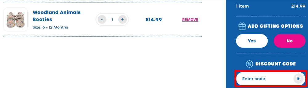 The Dotty Fish checkout page with where to paste the Dotty Fish voucher code in a red box.