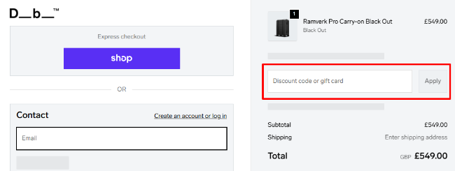 Db voucher code box higlighted on red marker