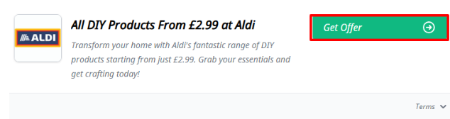 A red box will redirect to Aldi's website