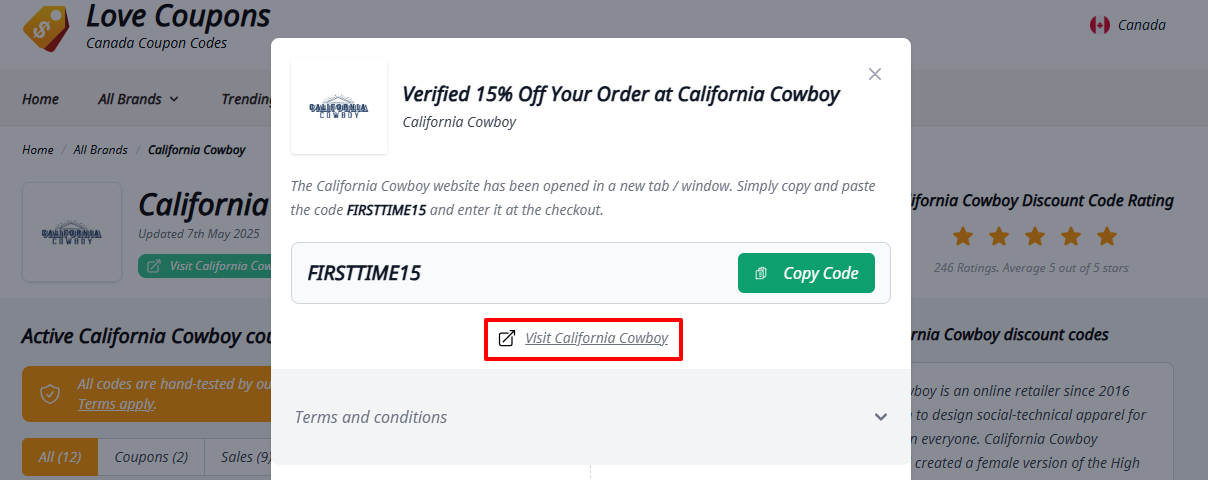 A red box will redirect to California Cowboy's website
