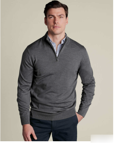A man wearing a half-zip grey jumper