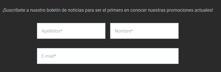 boletín para sucribirse de la marca sobre fondo negro