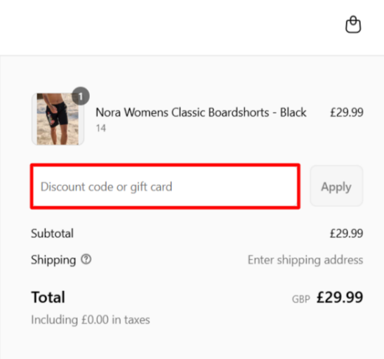 The checkout page showing where to apply your Animal discount code