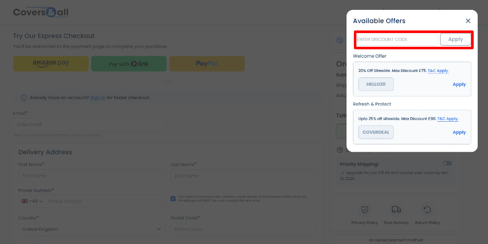 Paste your code in the red box and click 'Apply' to redeem it