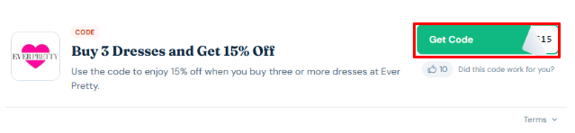 A box will show the Ever Pretty voucher code to use on your purchase