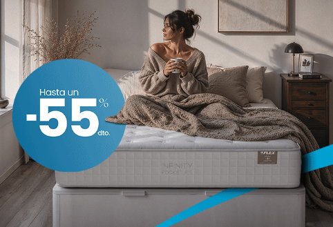 imagen de la web de flex. es de persona en un colchón y ofertas de flex. es