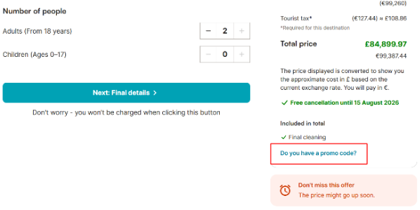 Holidu voucher box with highlighed booking details