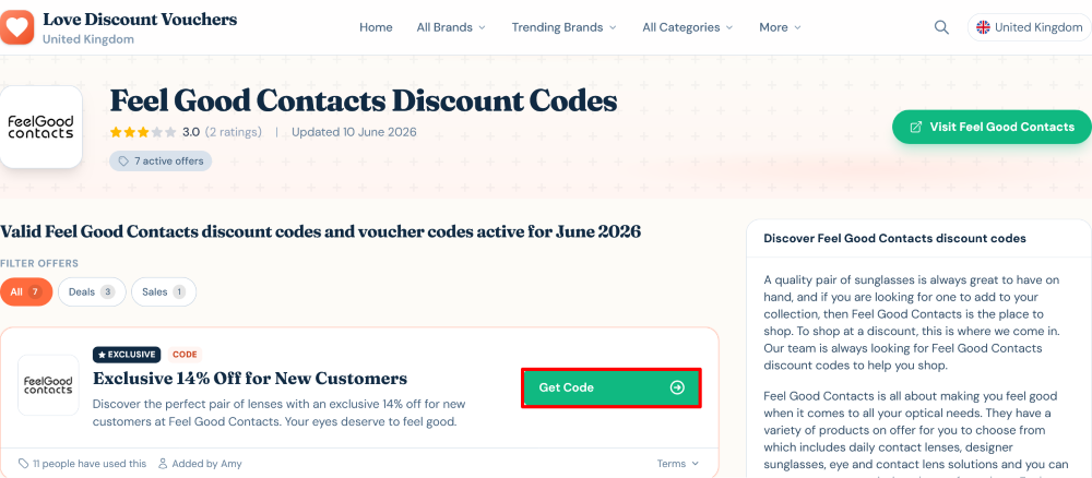 The page where you copy a Feel Good Contacts code