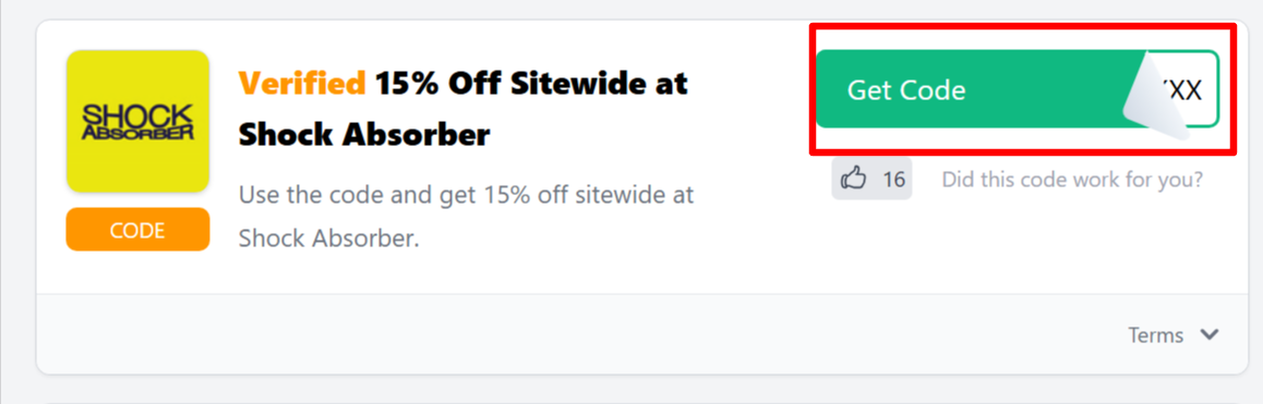 A Shock Absorber voucher code for customers to use to save money 