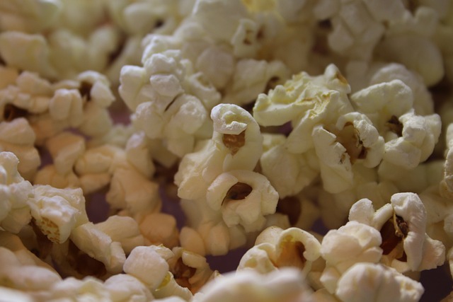 A close-up of hot, freshly made cinema popcorn