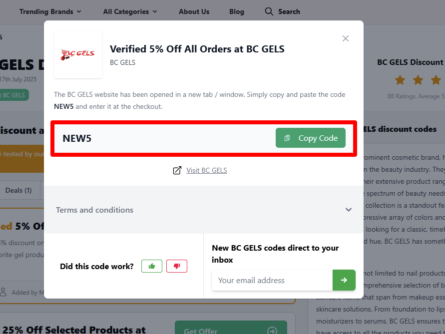 Copy your code and start shopping