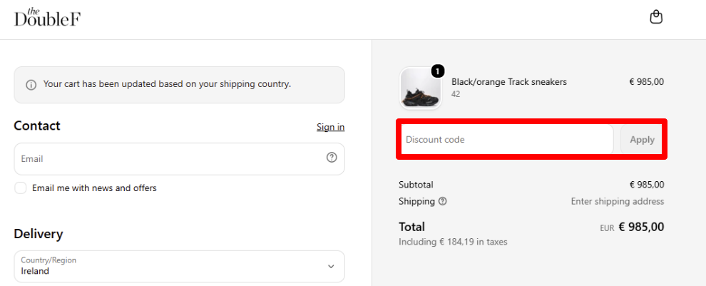 Paste your code in the discount code box o get your discount