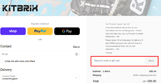 Kitbrix checkout cart where customers complete and pay for orders