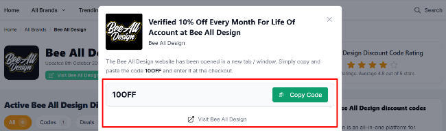 The highlighted red box shows the link that takes you to the Bee All Design website