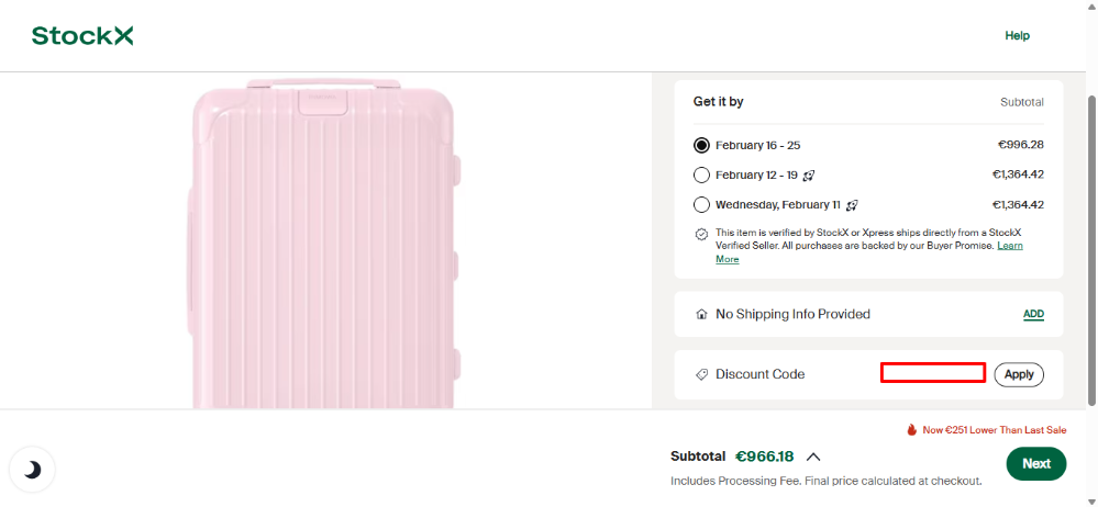 StockX discount code place where you can apply it to your order