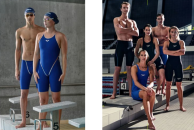 swimwear teams wearing Allens Swimwear items in blue and black