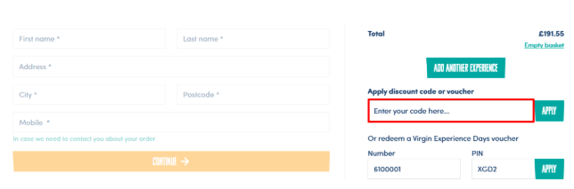 highlighted box to enter your Go Ape promo code