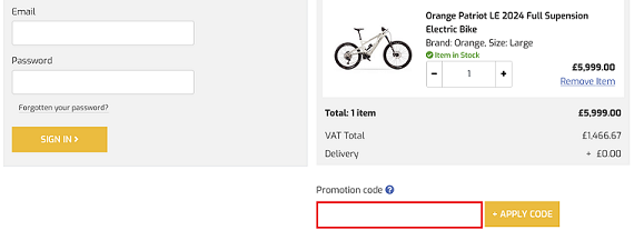 image showing the promotion code box, bordered in red