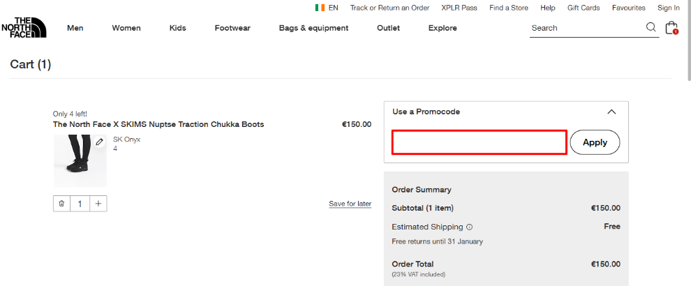 Use your The North Face discount code by opening the cart