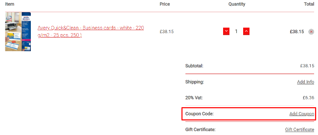 A box where you can add your Cartridgex promo code to redeem it